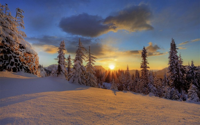 Fondo de pantalla de Puesta de sol de invierno del Parque Nacional Monte Rainier Vistas:32160