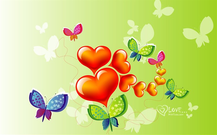 Butterfly love - Valentines Day fondo de pantalla en forma de corazón diseño Vistas:32079