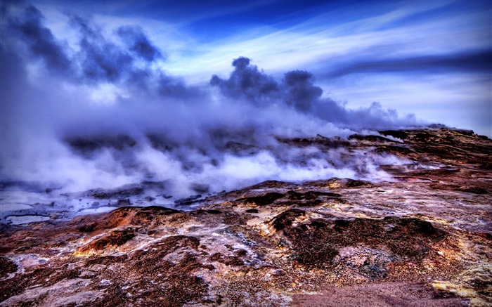 冰岛地热的浓密蒸气-HDR 冰岛风光宽屏壁纸 浏览:14169