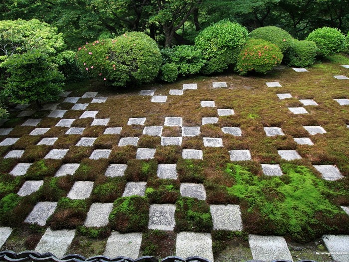 Parc à damiers au sol- Japonais papier peint paysage jardin d'art Vues:15415