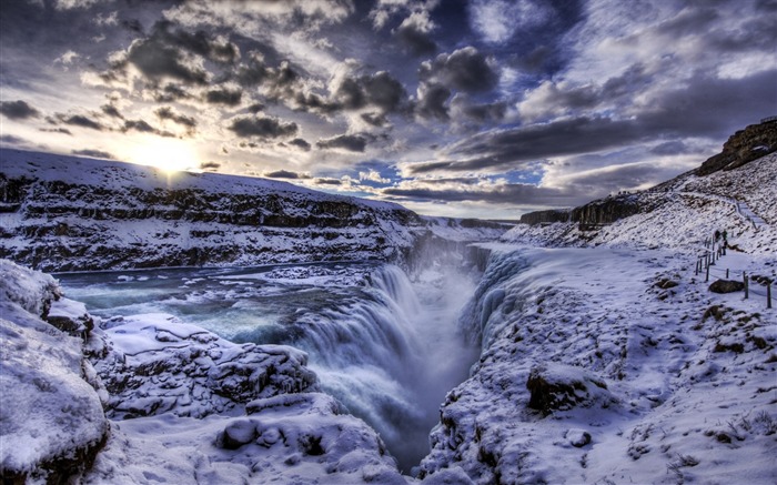 冰雪覆盖的瀑布-HDR 冰岛风光宽屏壁纸 浏览:14121