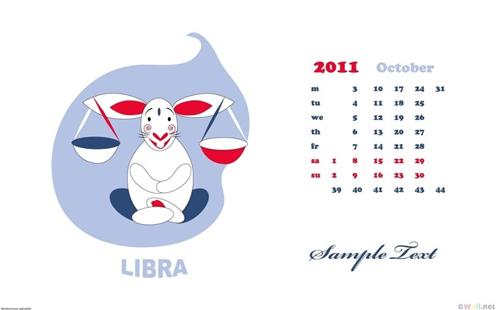 lapin-Octobre 2011 - Desktop Calendar Wallpaper Vues:7592