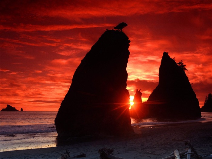 Sea Stacks Knife um sangue-vermelho Sky-Beautiful paisagem natural wallpaper Visualizações:11729