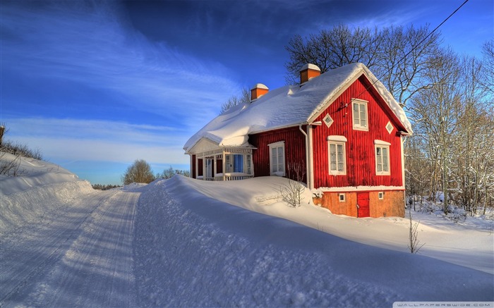 paisaje de invierno de fondo de escritorio de escritorio de invierno de casa roja Vistas:33366