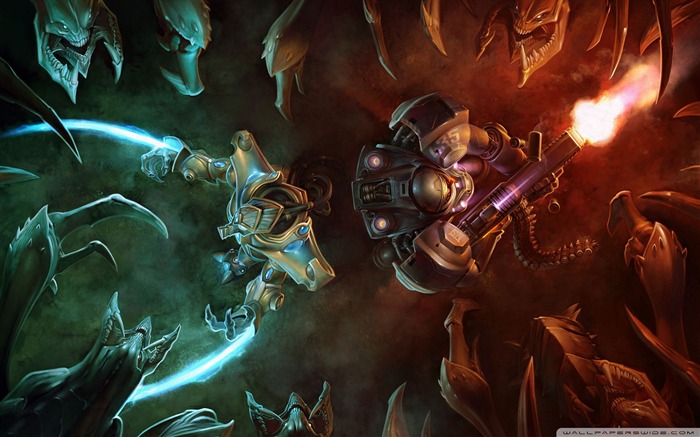 Zerg emboscada vs terran e protoss - Jogo StarCraft Desktop Wallpaper Visualizações:19813