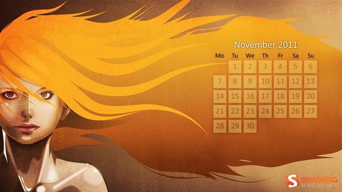 Autumn Hair-November 2011-Calendário de papel de parede de mesa Visualizações:8489