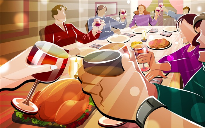 Lively dinner-Thanksgiving day wallpaper illustration design Views:13228 Date:2011/11/23 7:08:08