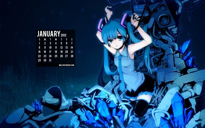 Miku-January 2012日曆桌面主題壁紙 查看次數:8878