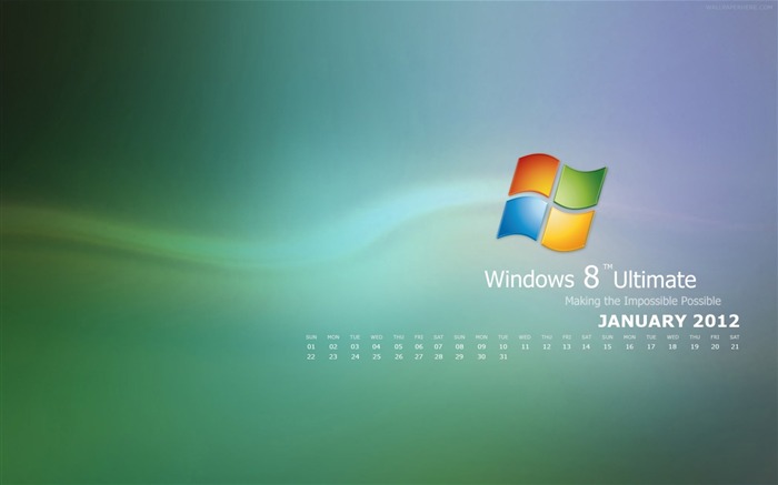 Windows 8  -  2012年1月日曆桌面主題壁紙 查看次數:13453