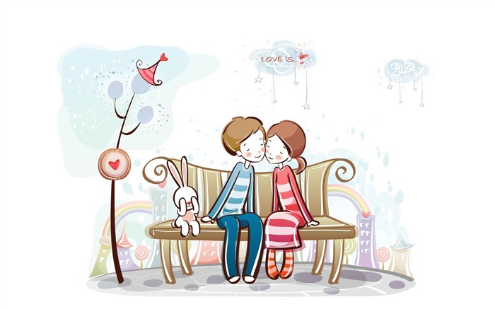 pareja dulce en el banco de fondos de pantalla de Valentines Day Vector wallpaper Vistas:11153