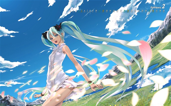 Miku-February 2012 calendar desktop themes wallpaper Views:24448 Date:2012/2/2 23:04:08