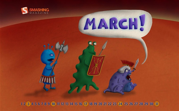 marching martians-March 2012 calendar desktop themes wallpaper Views:9510 Date:2012/2/29 22:50:02