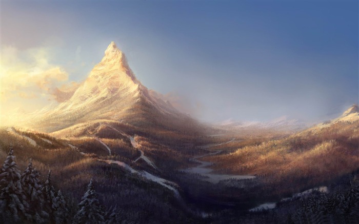 winter mountain painting-World of fantasy art design HD wallpaper Views:31937 Date:2012/2/19 14:55:12