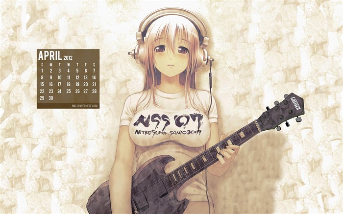 Anime Girl Gitar-Abril 2012 calendário temas papel de parede Visualizações:11240