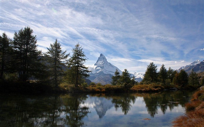 alpine lake mt matterhorn-river bank fotografía de paisajes fondo de pantalla Vistas:12898