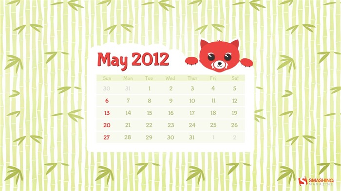 panda rouge-Mai 2012 Calendrier fond d'écran Vues:9431