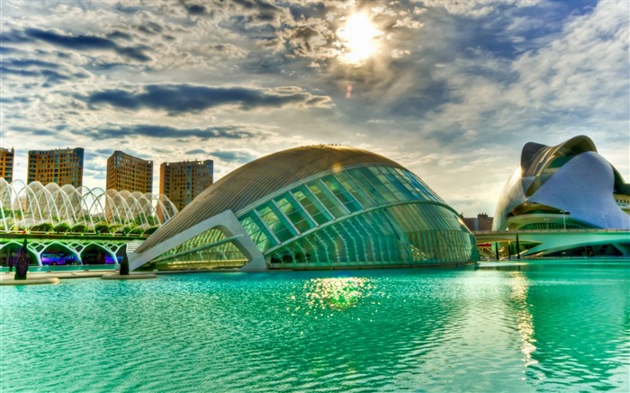 Construyendo el fondo de pantalla de la arquitectura de la ciudad de agua verde del sol Vistas:22697