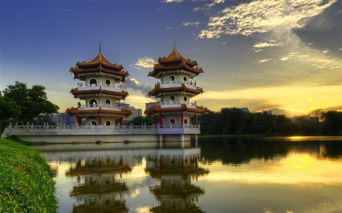 Chino pagoda-city architecture fondo de pantalla Vistas:14046