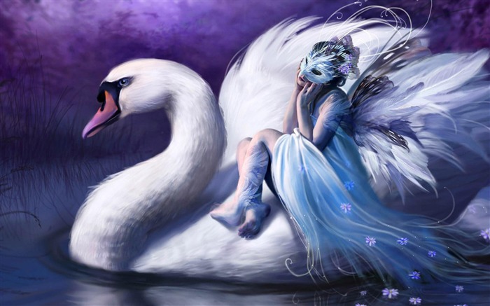 Personajes de Swan Riding-Cartoon wallpaper Vistas:14124