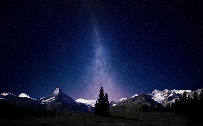 beau ciel de nuit-Paysage de montagne fonds d'écran Vues:62681