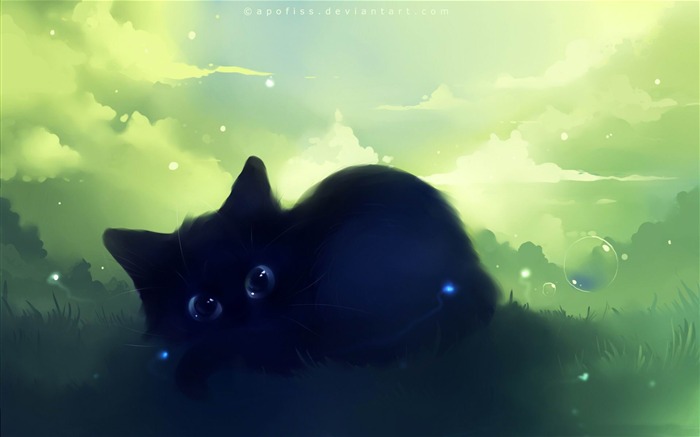 dreamy black kitty-Fantasy painting wallpaper Views:19738 Date:2012/7/4 19:23:50