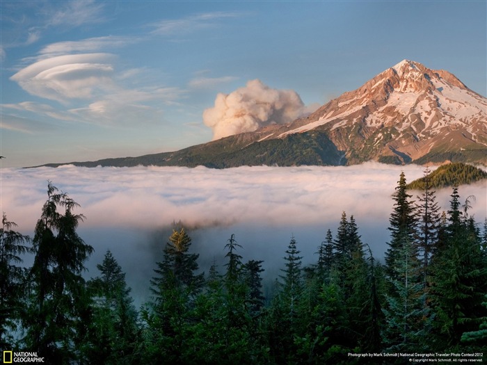 Mt Hood con humo de dólar Lake Fire-National Geographic fondo de pantalla Vistas:15051