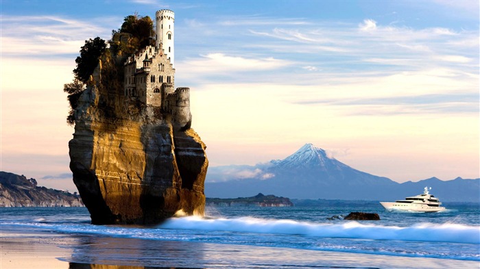 château sur la falaise dans la mer-Fond d'écran Creative Design Vues:24914