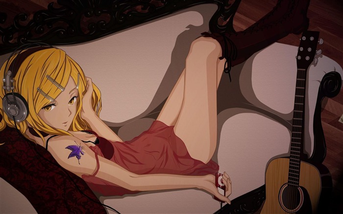 Girl Guitar Sofa-Anime design HD wallpaper Views:21903 Date:2012/10/2 22:11:39