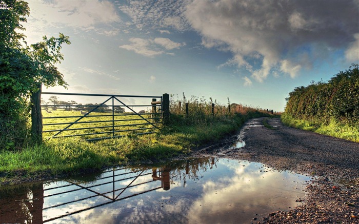 Fondo de fotografía de paisaje de valla de agua de carretera Vistas:16381