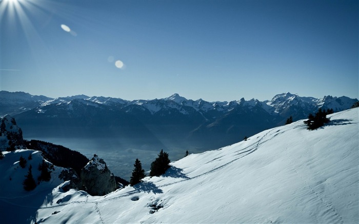 suiza montañas-invierno paisaje natural fondo de pantalla Vistas:10513