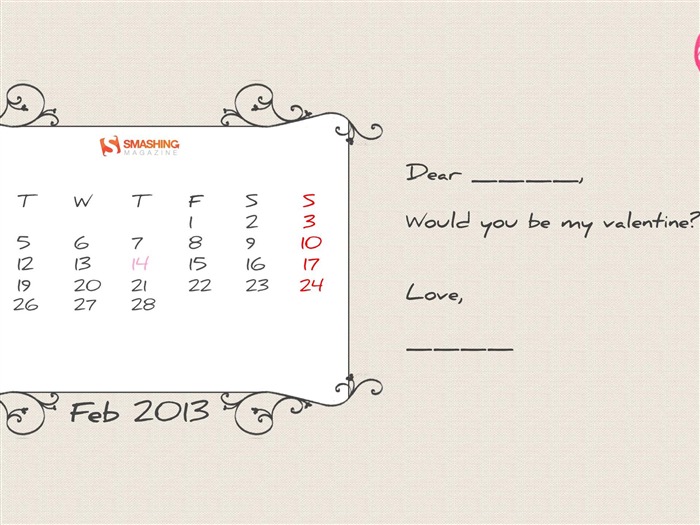 Dear Love-February 2013 calendar desktop themes wallpaper Views:9317 Date:2013/2/1 9:37:20