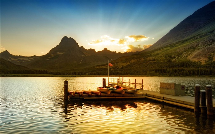 coucher de soleil au parc national des Glaciers-Lakeside paysage HD fond d'écran Vues:9598