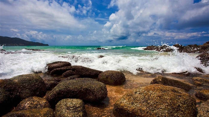 pierres de la mer vagues éclaboussure-Paysages naturels HD Fond d'écran Vues:8251