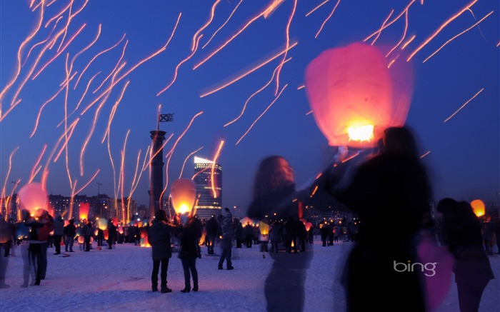 Sky Lanterns-2013 Bing theme fondo de pantalla panorámica Vistas:13216