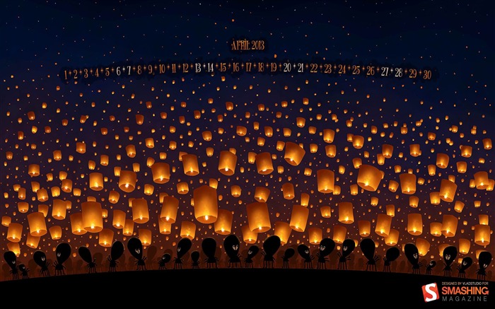 Sky Lanterns-April 2013 calendar desktop wallpaper Views:17898 Date:2013/4/1 0:29:12