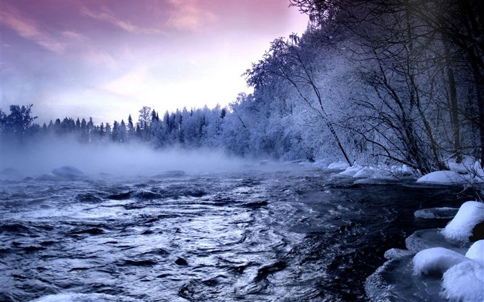 Winter river mist-Paysage HD Fond d'écran Vues:11274