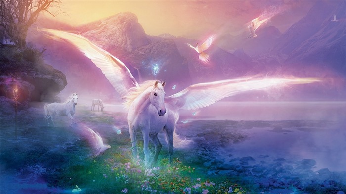 Pegasus Horse Magic Flowers-Fantasy design HD wallpaper Visualizações:12926