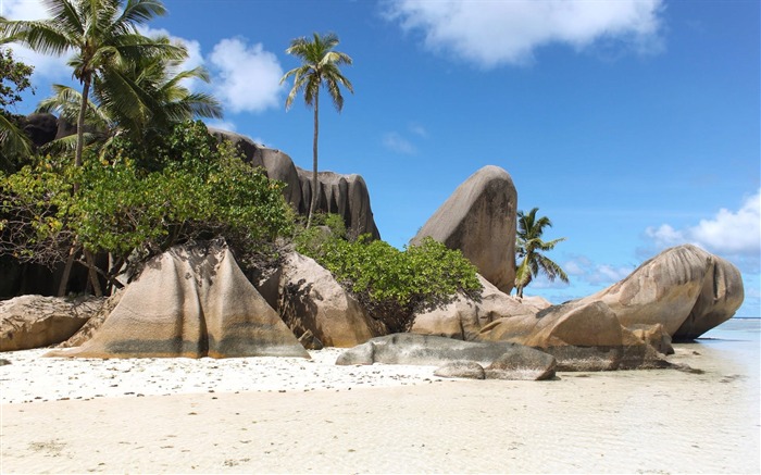 Paisagem de praia de areia das Ilhas Seychelles HD wallpaper Visualizações:25361