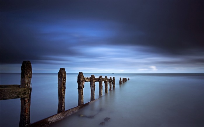 noche azul mar-Paisaje fotografía fondo de pantalla Vistas:10526