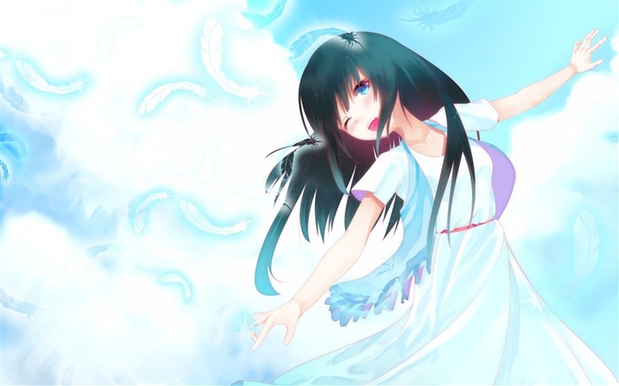 feathers girl art sky clouds-2013 Anime HD Wallpaper Views:10427 Date:2013/6/11 22:14:31