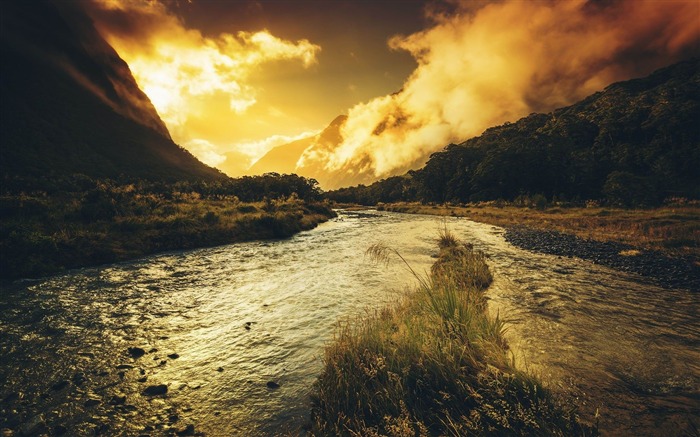 montañas del río maravillosamente-Paisaje fondo de pantalla HD Vistas:8823