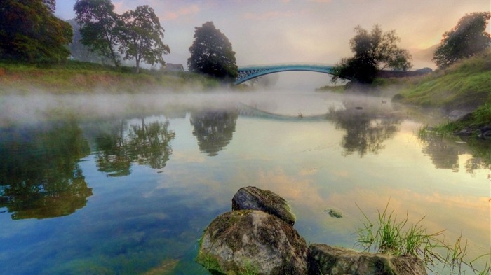 Misty Bridge Lake-Nature paysage HD Fond d'écran Vues:7489