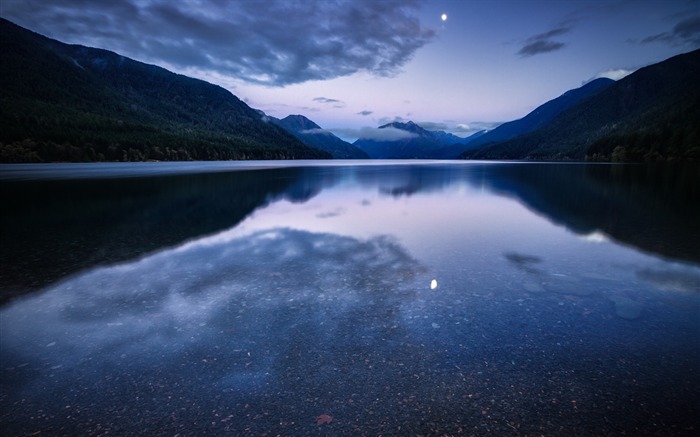 noite lago montanhas água reflexão-Natureza Paisagem HD papel de parede Visualizações:13413