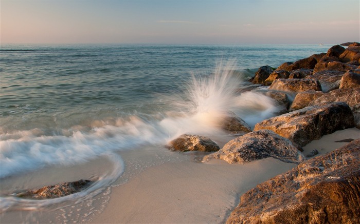 mer vagues sable roches pulvérisation-Nature paysage HD Fond d'écran Vues:10539