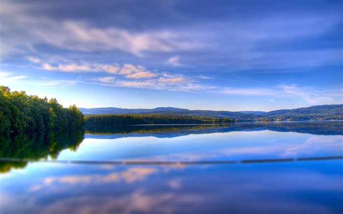 Nuvens, reservatório, árvores, céu, paisagem, HD, papel de parede Visualizações:11071