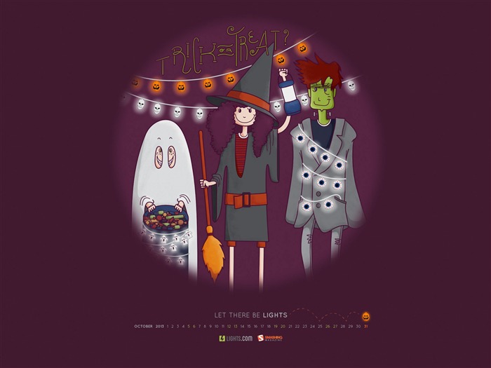 A Very Bright Halloween-October 2013 Calendar Wallpaper Views:8289 Date:2013/9/30 8:33:20