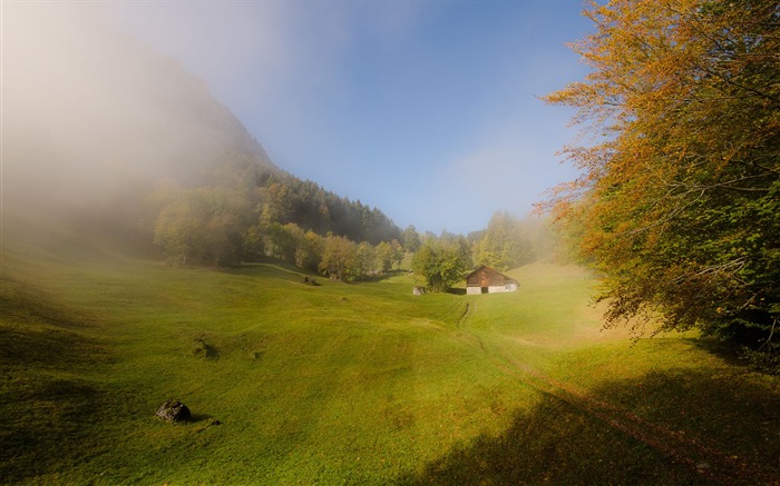 Mañana en las montañas, paisaje europeo fondo de pantalla Vistas:8499