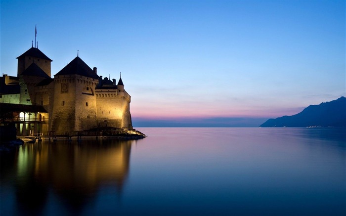 castillo río lago noche-ciudades fondo de pantalla HD Vistas:9398