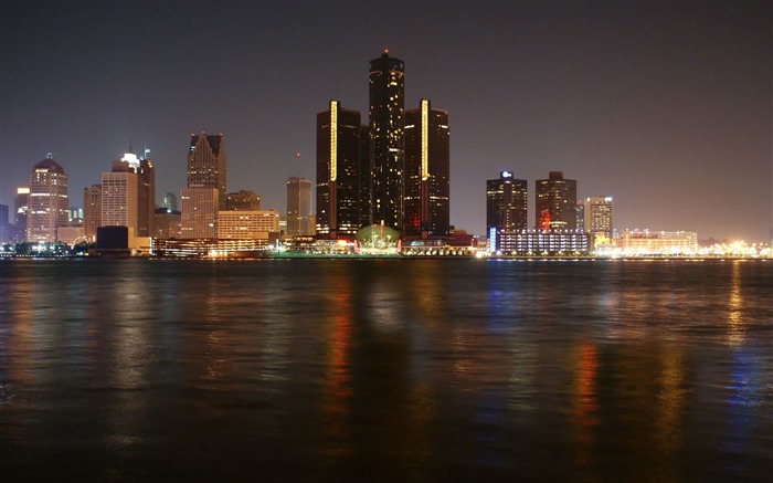 detroit rascacielos noche río-ciudades fondo de pantalla HD Vistas:9835