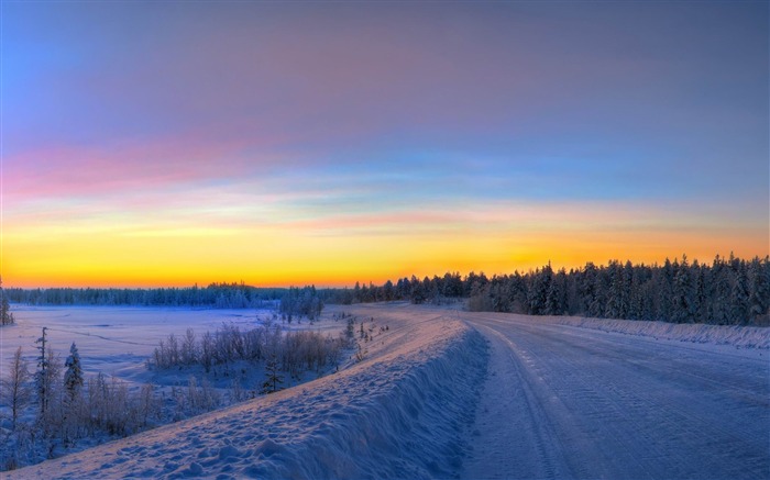 coucher du soleil paysage routier d'hiver-Nature HD Fond d'écran Vues:8376